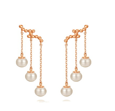 Fashion 925 Silver With Rose Gold Plated Tassel Pearls Earrings